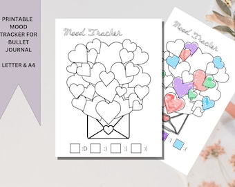 Valentine's Day Mood Tracker, Heart Mood Tracker for Valentine'sday, Februrary Mood Tracker, Mood Tracker for Bullet Journal, Letter, A4