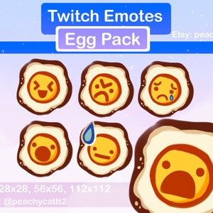 Kawaii Fried Egg Twitch Emote Pack For Streamers 6 Breakfast Food Emotes Eggy Cry, Surprised, Laugh, Shocked