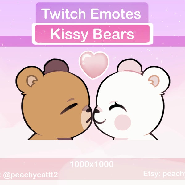 Kissy Bear Emote Pack For Awesome Streamers, Kissing Bears, Heart, Love Animals For Twitch, Youtube, and Discord