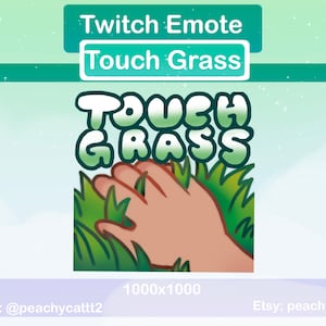 May include: A green and white Twitch emote with the text "TOUCH GRASS" in a bubble font. A hand reaches into a patch of green grass.