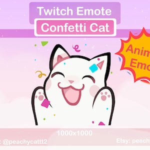 Confetti Cat Animated Emote For Awesome Streamers, Kitty Celebration For Twitch