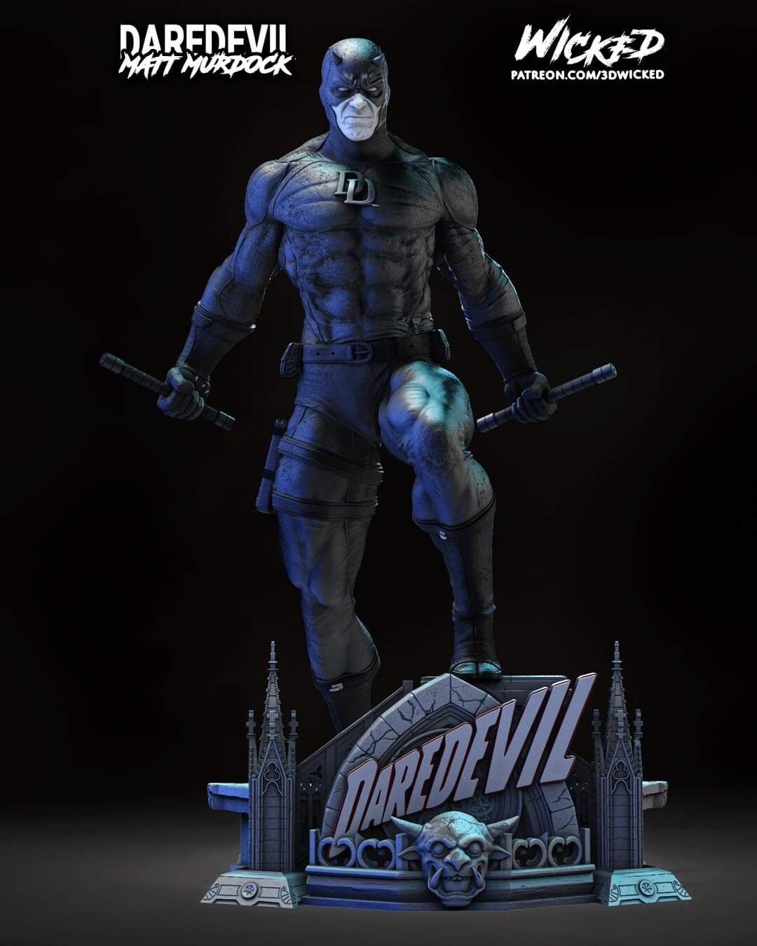 Daredevil, Statue, 3d Print, Resin Printed, 3d Printing Daredevil, Statue, 3d Print, Resin Printed, 3d Printing