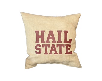 Hail State Square Burlap Pillow