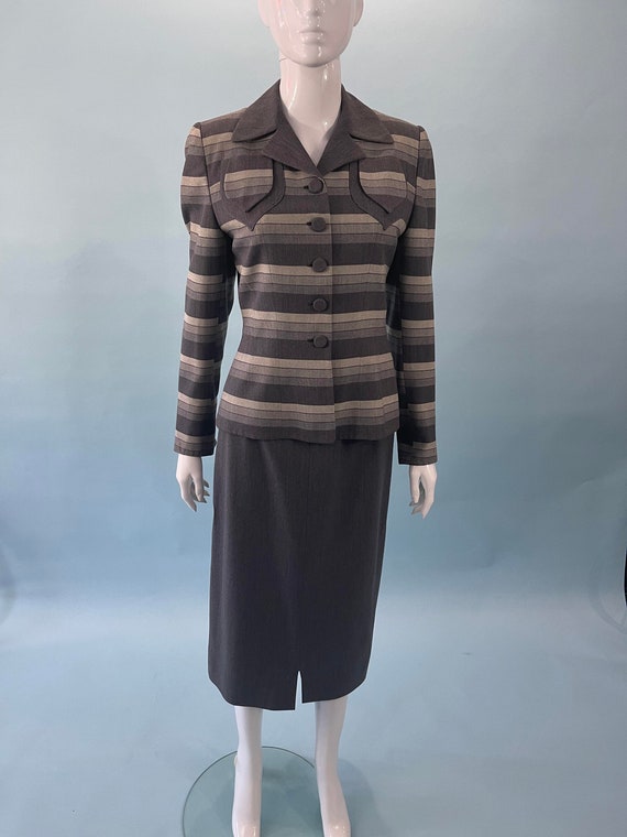 1940's Blue, gray, black Striped Two piece skirt … - image 1