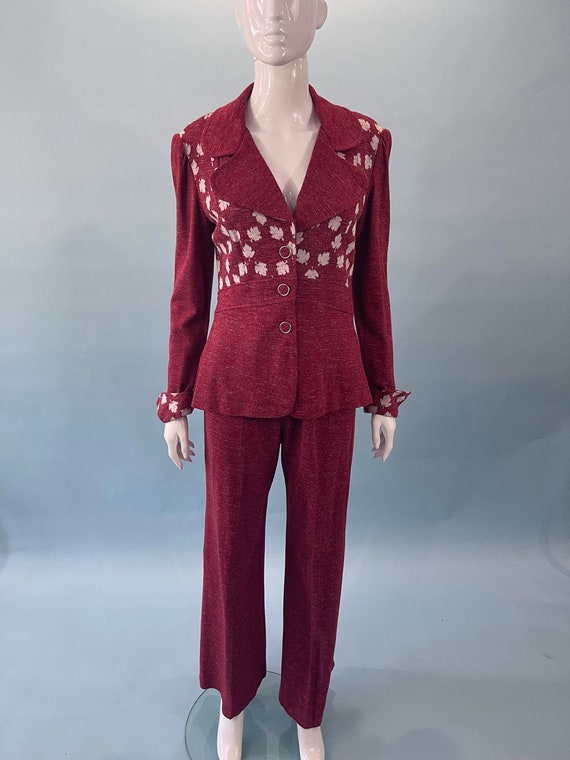 1970s Polyester womn's red pany suit