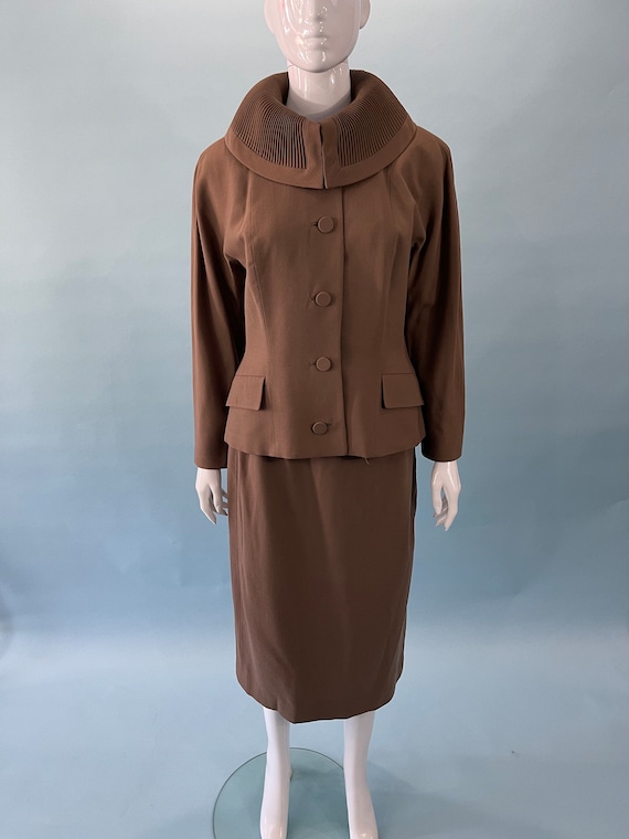 1940's Brown Wool, Two piece skirt suit, Unique co