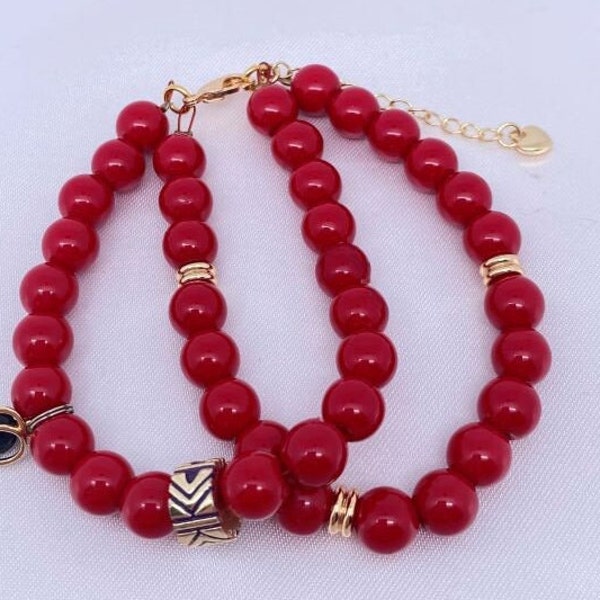 Bracelet double en perles naturelles rouges