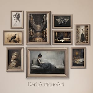 Dark Academia Wall Art Gothic Library Print Set of 6 Printable Download Vintage Moody Gallery Set Victorian Painting Dark Academia Decor