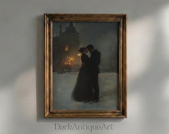 Dark Academia Art Print: Gothic Couple, Winter Romance (Digital Download)