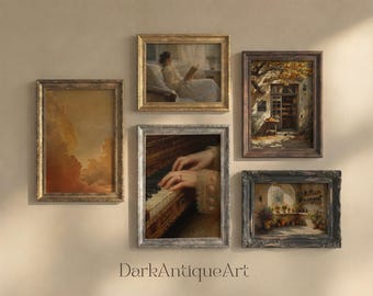 Dark Academia Galeriewand-Set, Antike Kunstdrucke, Vintage-Bibliotheks-/Arbeitszimmerdeko (Digitaler Download)