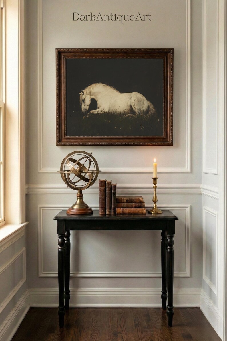 Ethereal White Horse Art Print | Dark Academia Wall Decor (Digital Download) image 12