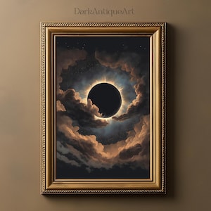 Celestian Sonnenfinsternis Vintage Gemälde | Himmlischer Druck | Dunkle Ästhetik | Gothic Wandkunst | Druckbare Kunst | Digitaler Sofort Download