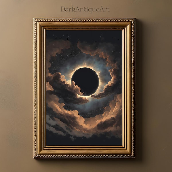 Celestian Solar Eclipse Vintage Painting | Celestial Print | Dark Aesthetic | Gothic Wall Art | Printable Art | Digital Instant Download