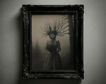 Gothic Forest Witch Art Print: Dark Academia Home Decor (Digital Download)