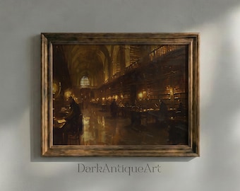 Gothic Library Art Print: Dark Academia Wall Decor (Digital Download)