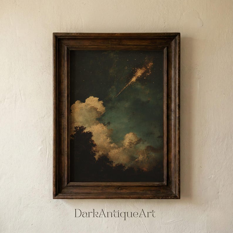 Celestial night art print with antique charm, perfect for astrology enthusiasts and dark academia aficionados alike.