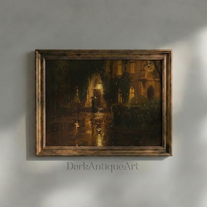Rainy Night Gothic Architecture Art Print: Moody Dark Academia Decor (Digital Download)