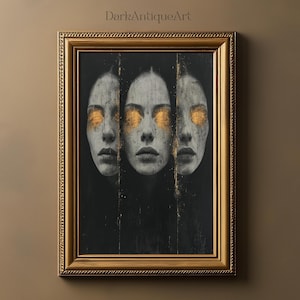 Mystischer Blick: Dark Academia Vintage Malerei druckbare für launische Gothic Bibliothek Dekor, Dark Academia Print, Light Academia Wanddekor