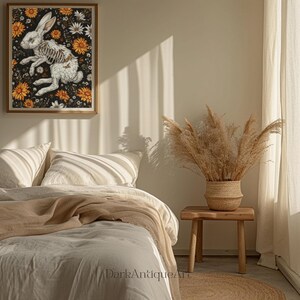 Gothic Nature Art, Macabre Rabbit Skeleton Amidst Dark Floral Bloom ...