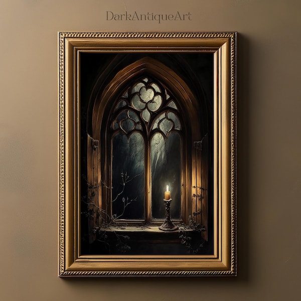 Gothic Window Painting | Victorian Gothic | Halloween Art | Creepy Goth Wall Art | Vintage Painting | Occult Art Prints | Dark Home Decor