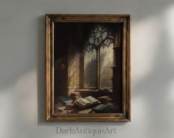 Victorian Window Desk Painting: Dark Academia Art Print (Digital Printable)