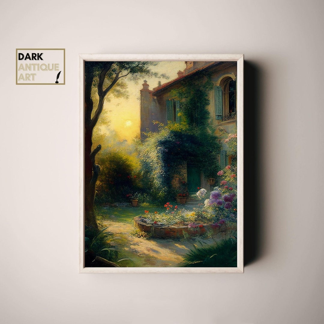 Vintage Cottage Garden Oil Painting Cottagecore Art Renaissance Vintage ...
