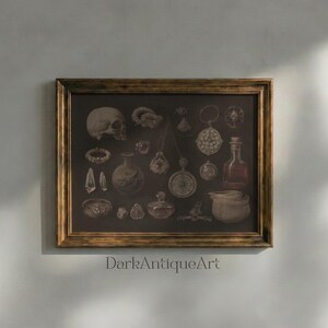 Enchanted Curio Wall Art Skull Goth Print Macabre Decor Witchcore Poster Occult Gift