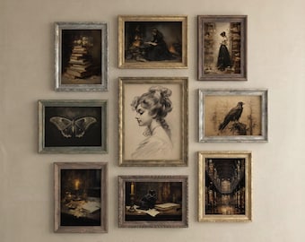 Dark Academia Gallery Wall Art Set: Vintage Library Prints (Digital Download)