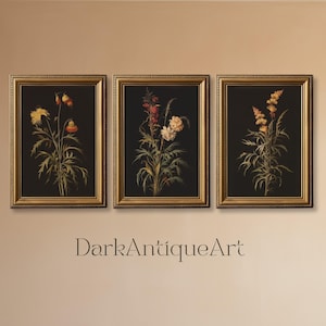 Dunkel Florale Kunstdrucke: Vintage Botanische Wand Dekoration (Digitaler Download)