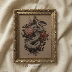 Serpiente encantada / Arte de la Academia Oscura, Estampado de serpiente vintage, Decoración gótica victoriana, Criatura mítica imprimible