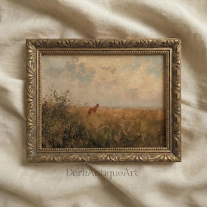 Vintage Fox Oil Painting Print: Rustic Meadow Landscape (Digital Download)