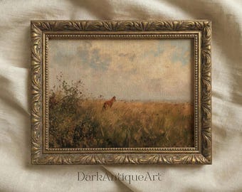 Vintage Fox Oil Painting Print: Rustic Meadow Landscape (Digital Download)