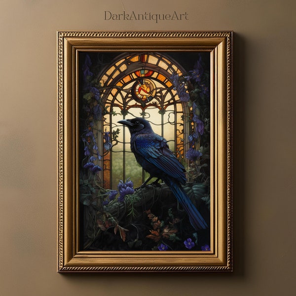 Vintage Crow Oil Painting | Dark Academia | Witch Wall Art | Raven Art | Dark Cottagecore | Goblincore | Gothic Home Decor | Corvus Corax