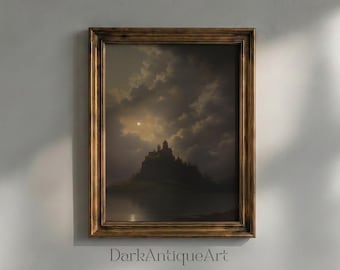 Dark Academia Castle Print: Moonlit Gothic Landscape (Digital Download)
