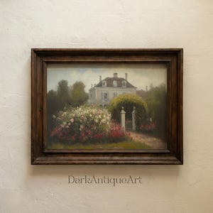 Victorian House Oil Painting: Vintage Rose Garden Art (Digital Download) image 5