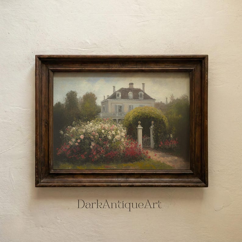 Victorian House Oil Painting: Vintage Rose Garden Art (Digital Download) image 5