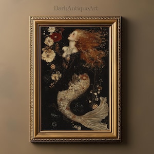 Ethereal Mermaid | Mythical Sea Siren Art, Fantasy Printable, Dark Academia Wall Decor, Enchanting Ocean Fairy Tale Art
