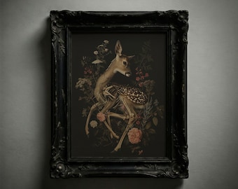 Macabre Deer Floral Print: Gothic Dark Forest Artwork (Digital Download)