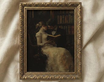 Timeless Romance | Dark Academia Print, Victorian Couple Reading, Moody Antique Printable, Classic Literature Decor