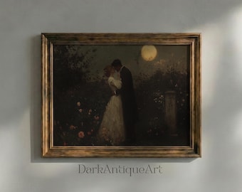 Moonlit Lovers Gothic Art Print: Dark Academia Decor (Digital Download)