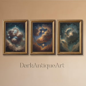 Himmlisches Vintage Set | Digitaldruck | Hexe Dekor | Himmlischer Druck | Dunkle Ästhetik | Jugendstil Kunst | Mond und Sterne | Sofort Download