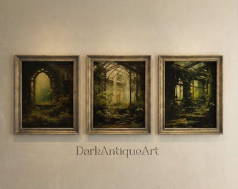 Dark Academia Botanical Print Set, Overgrown Plants (Digital Download)