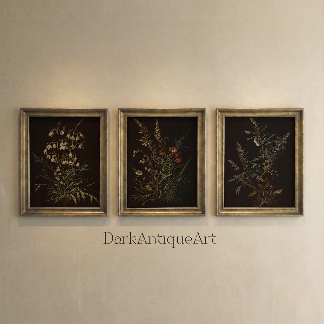 Moody Floral Print Set: Dark Botanical Gallery Wall Art (digital ...