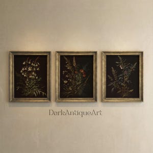 Moody Floral Print Set: Dark Botanical Gallery Wall Art (Digital Download)