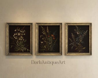 Moody Floral Print Set: Dark Botanical Gallery Wall Art (Digital Download)