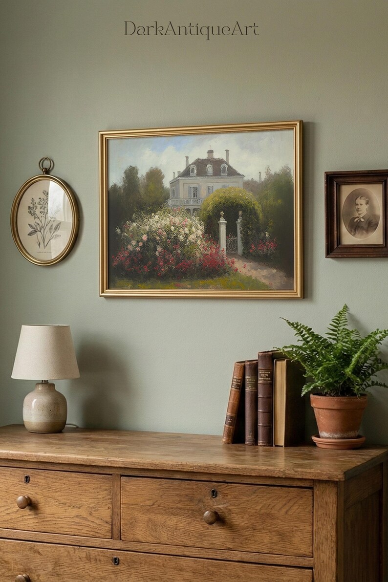 Victorian House Oil Painting: Vintage Rose Garden Art (Digital Download) image 17