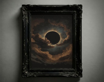 Solar Eclipse Vintage Painting: Celestial Gothic Wall Art (Digital Download)