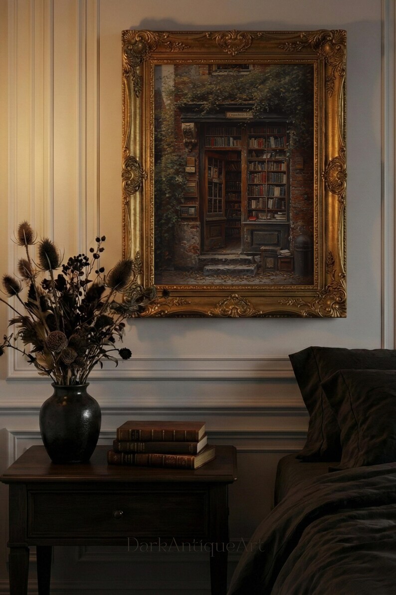 Dark Academia Library Painting: Moody Vintage Wall Art (Digital Download) image 11