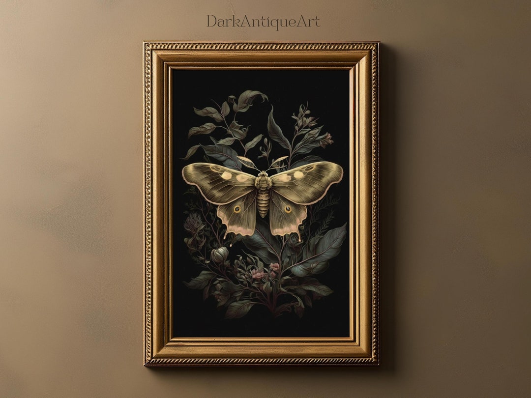 Antique Moth Print | Dark Cottagecore Wall Decor | Moody Botanical Art ...