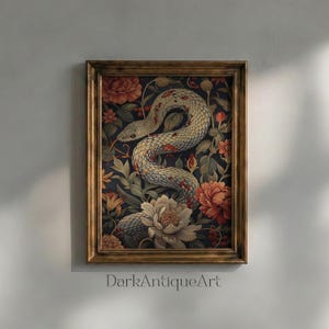 Floral Snake Art Print: Vintage Cottagecore Wall Decor (Digital Download)